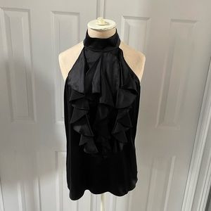 Parker Black Silk Ruffle Halter Top